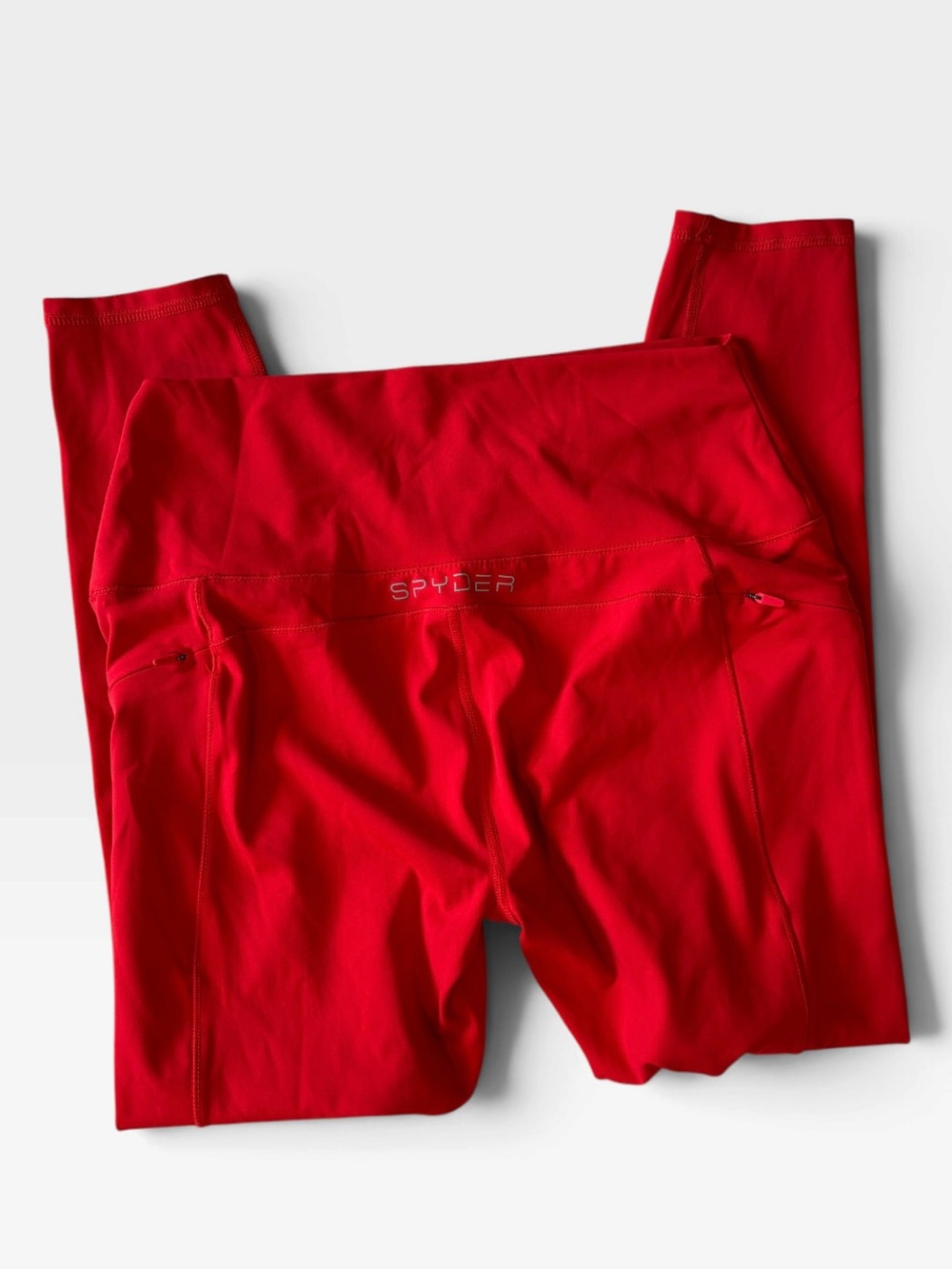 Spyder Active Red High Rise Leggings Women’s Medium Zip Pockets Stretch 7/8